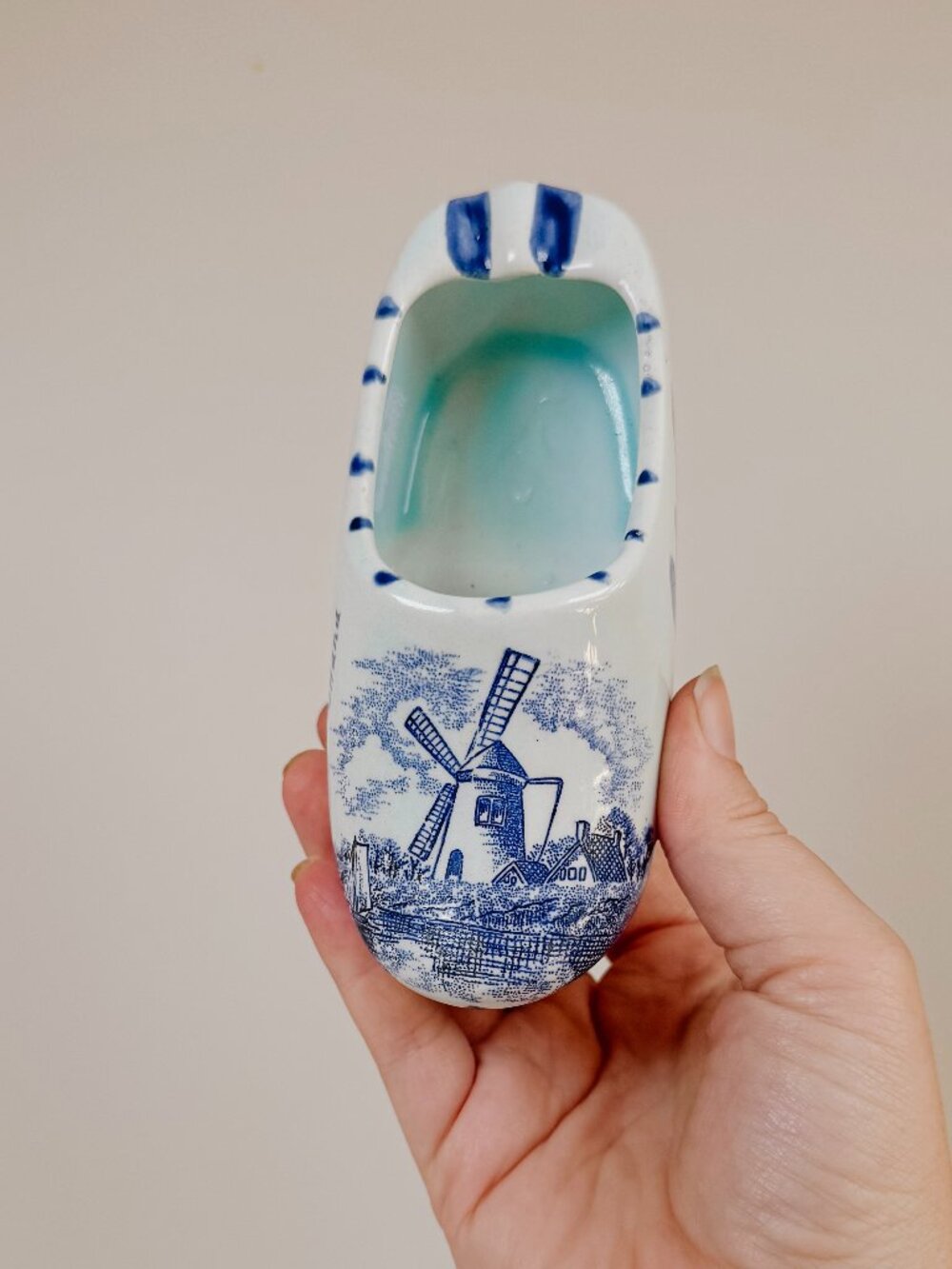 Dutch Clog Ashtray Hand-painted Windmill Blue Delft Hand-painted Ceramic Shoe De